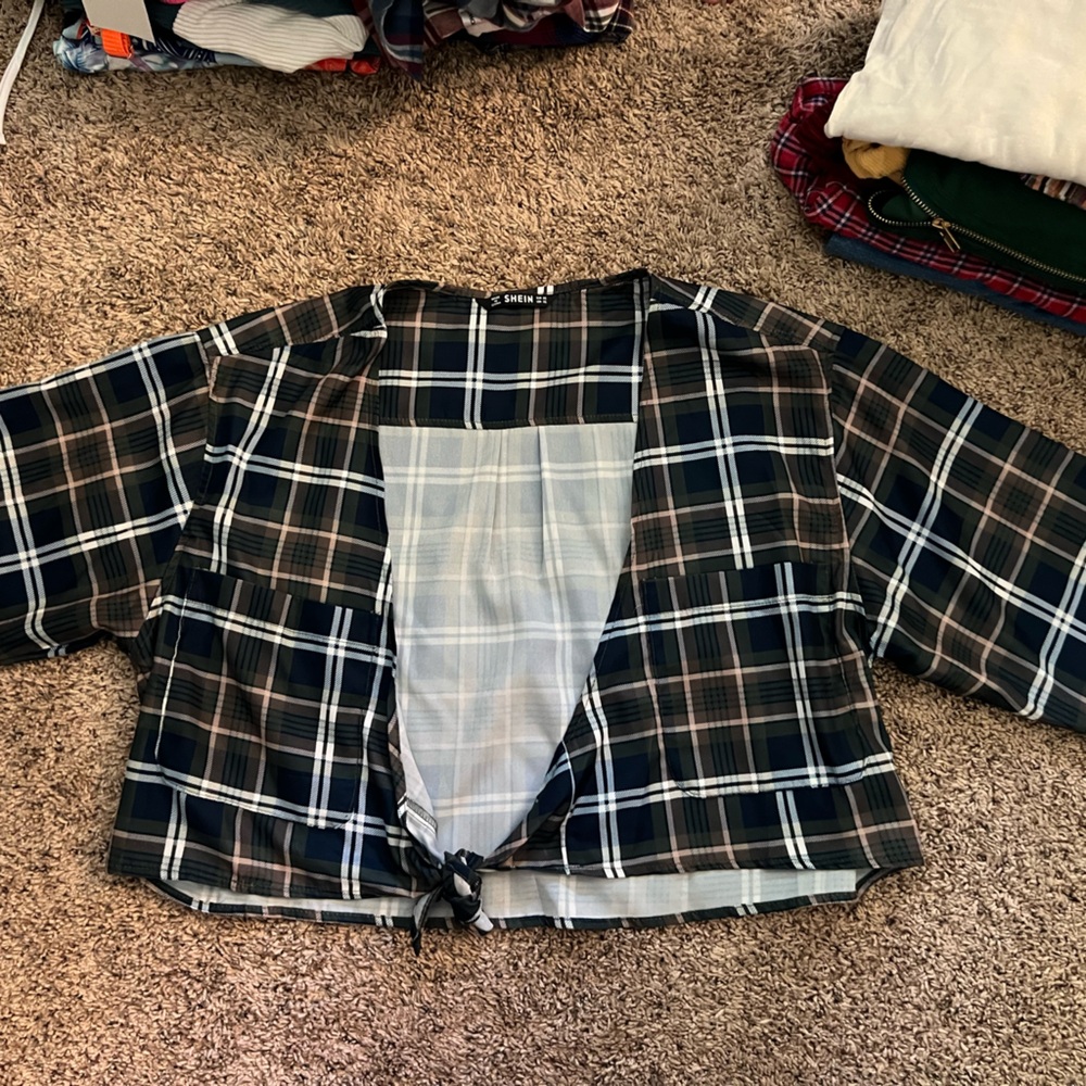 SHEIN Checkered Open-Front Kimono